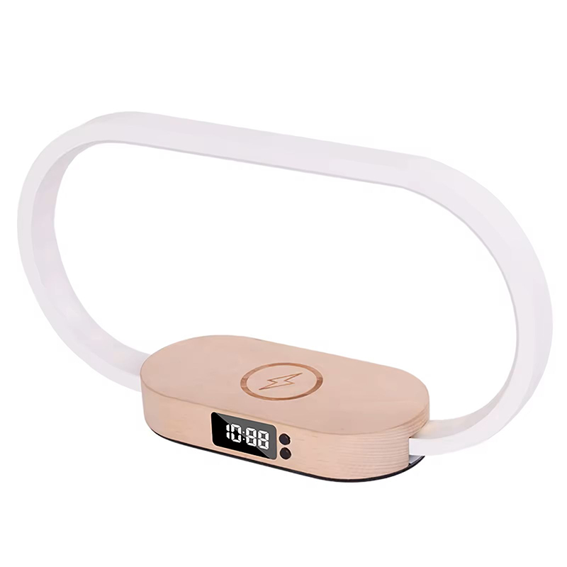 10W small night light for fast wireless charging of smartphones with time display wooden creative base touch switch